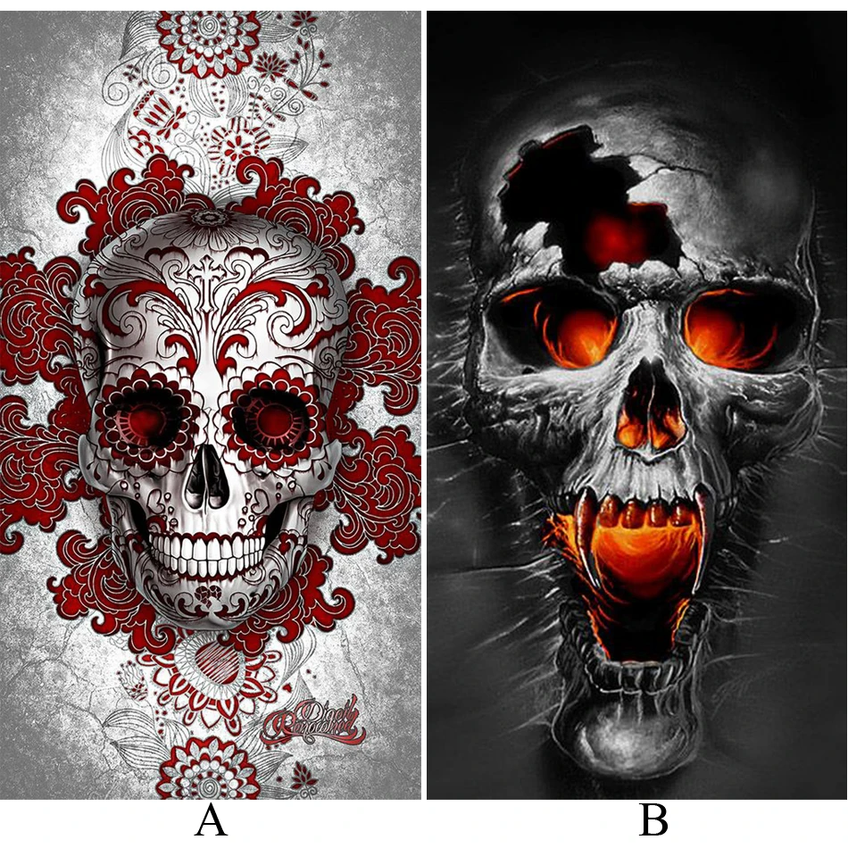 5D DIY Diamond Painting Cross Stitch Skull Paintings Rhinestones Mosaic Kits Full Square Embroidery Heads Pictures | Дом и сад