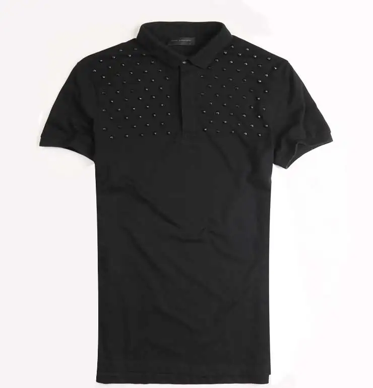 Летний Новый черный с заклепками декоративный дизайн Для мужчин Slim fit поло