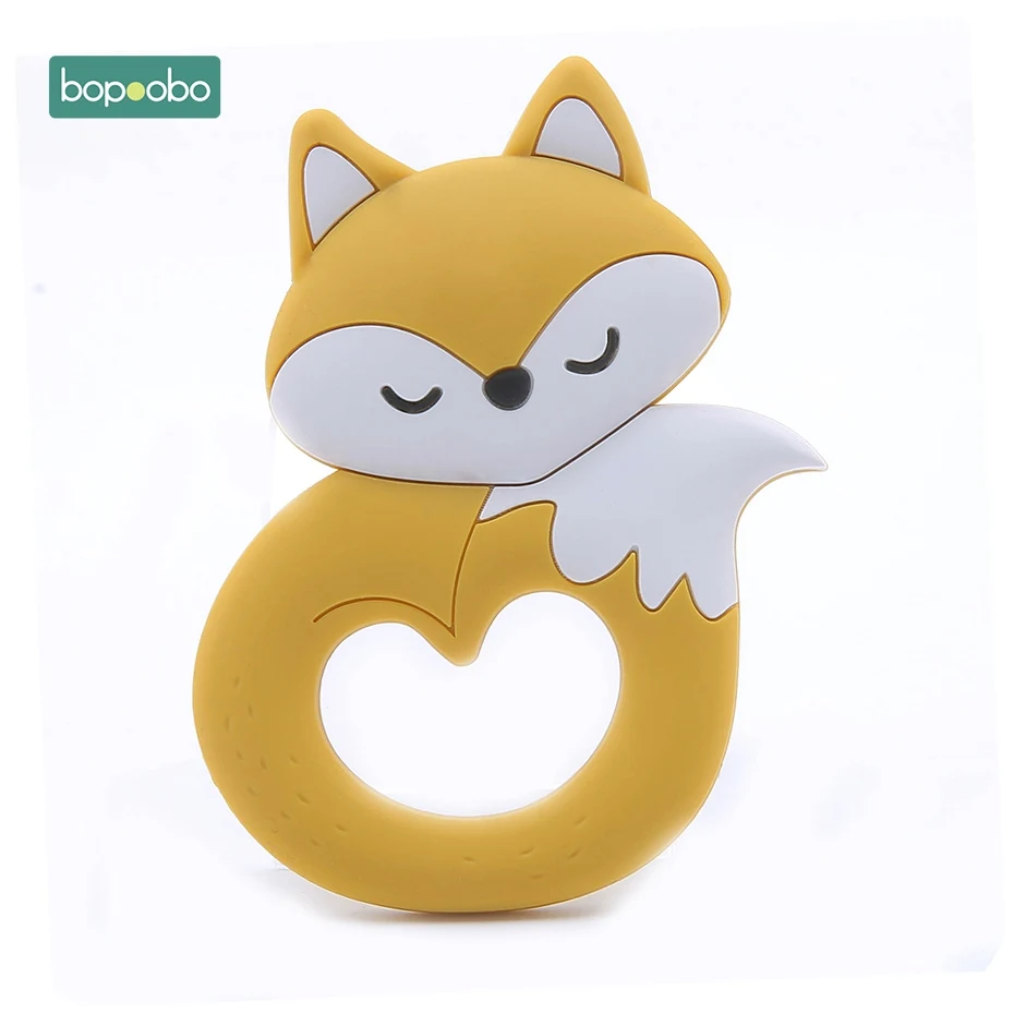 Yellow Fox Bopobo, 1 шт., детский прорезыватель, силиконовый, кролик, пищевой, кролик, Прорезыватель для кормления, Прорезыватель для зубов, ожерелье, аксессуары, силиконовый Прорезыватель для животных - Цвет: Yellow Fox