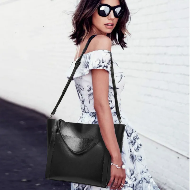 Leather Handbags Purse Women Big Fashion Designer Luxury High Quality Office Ladies Black Brown Clutch Shoulder Messenger Bags | Багаж и