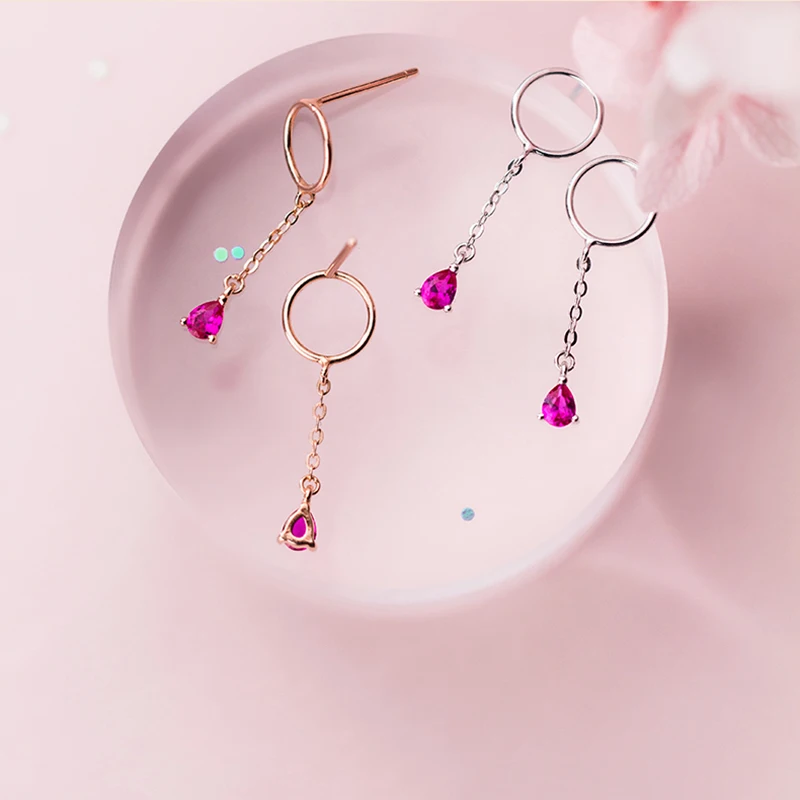 Женские серьги из серебра 925 пробы с красными кристаллами|Серьги-подвески| |