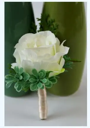 Boutonniere 2 Свадебные корсажи и бутоньерки белые шелковые розы на запястье цветы для бутоньерка на запястье для подружки невесты браслет - Цвет: Boutonniere 2