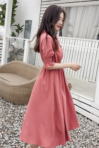 Женское шифоновое платье-трапеция до середины икры с V-образным вырезом и