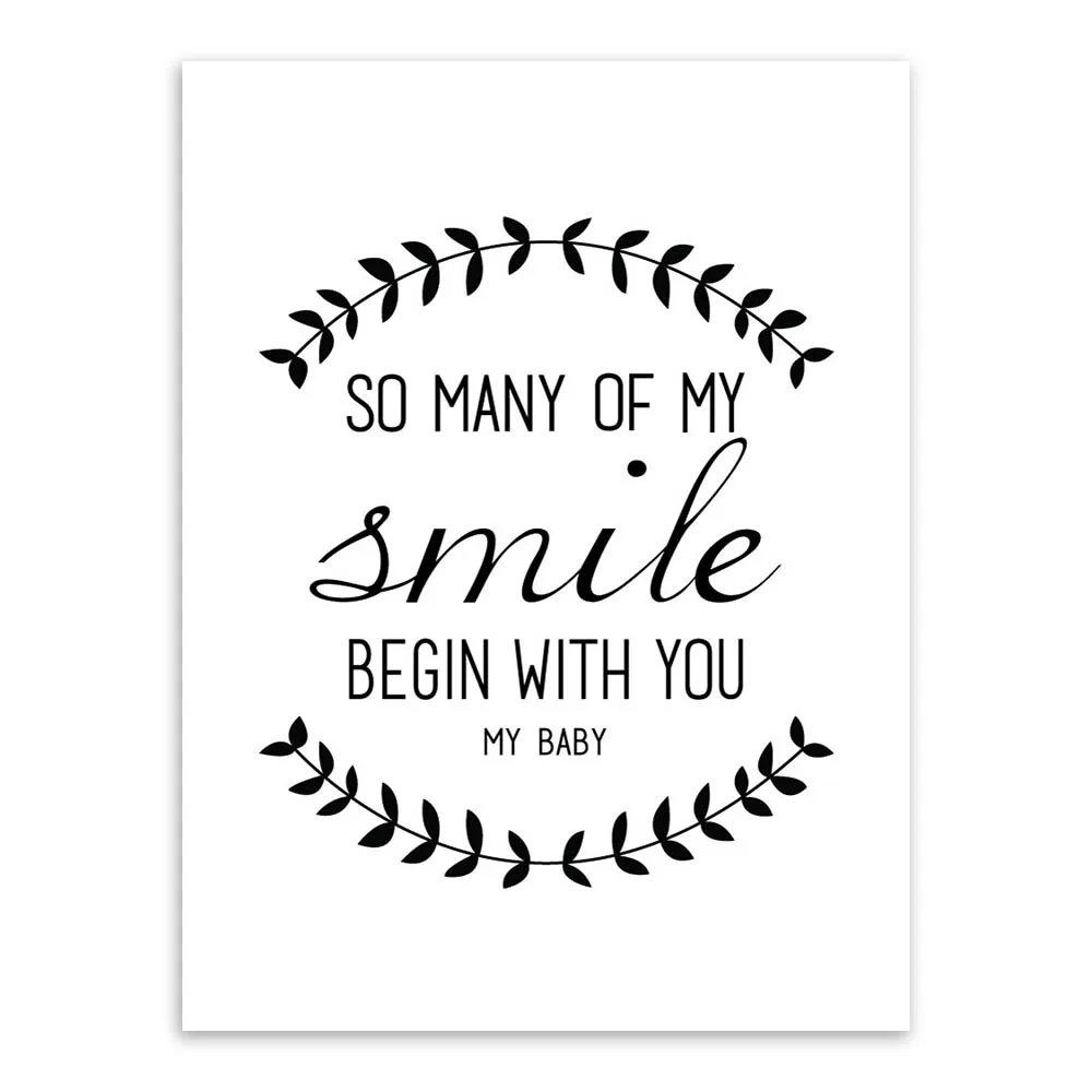 Черный белый цвет нордическая минималистская типография Smile Love художественная