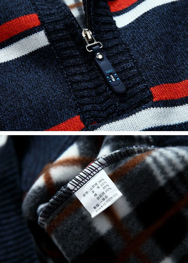 Для мужчин в полоску свитера толстые теплые зимние полусапожки на Молнии Пуловер