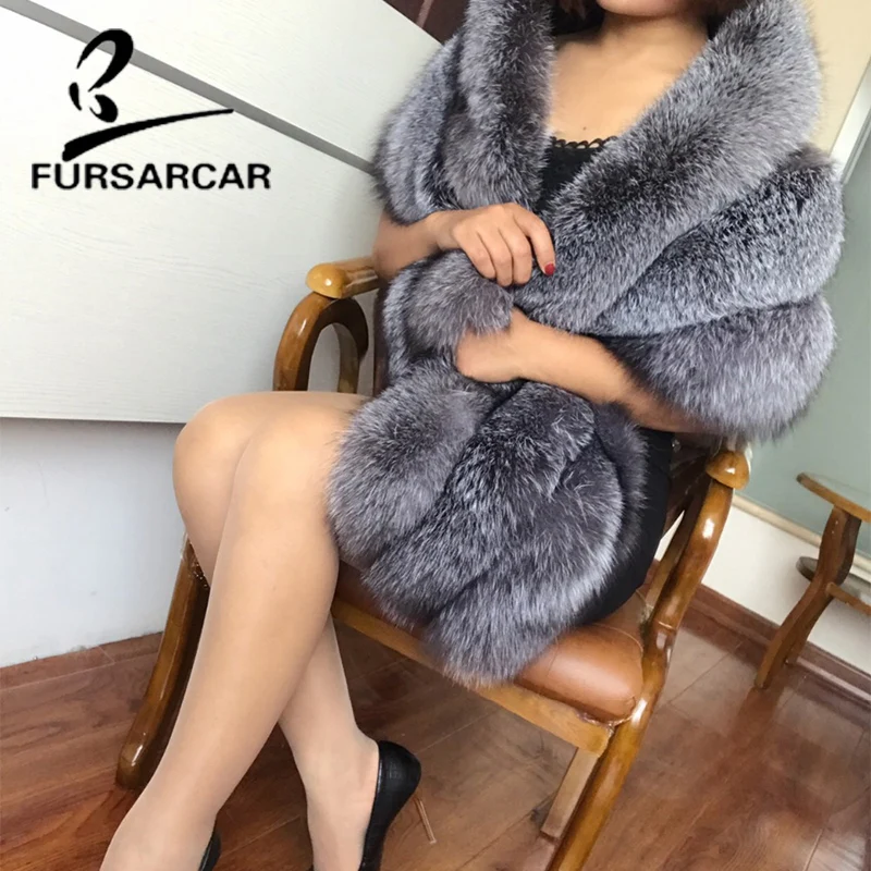 FURSARCAR 2021 Luxury Real Fox Fur Cape Women Fashion New Fox Fur Female Cape Winter  Style Thick Fox Fur Cape Top Quality