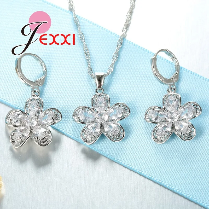 Ожерелье и серьги из серебра 925 пробы с подвеской в виде цветка|flower resin jewelry|flower rings