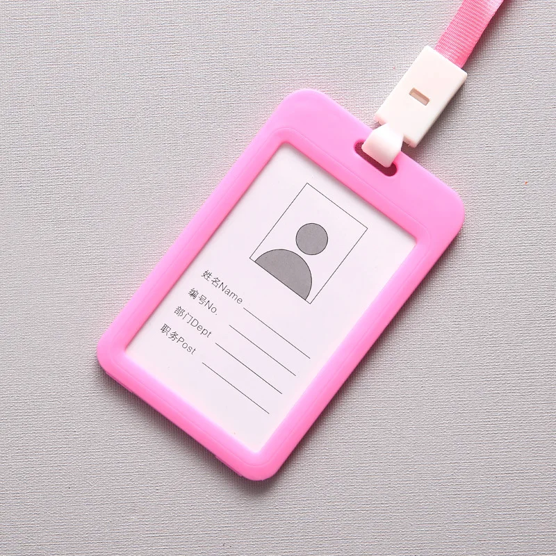 Pink ID Имя держатели кредитных карт для женщин и мужчин PU банк карты шеи ремень карты автобус ID держатели конфеты цвета идентификационный значок со шнурком - Цвет: Pink