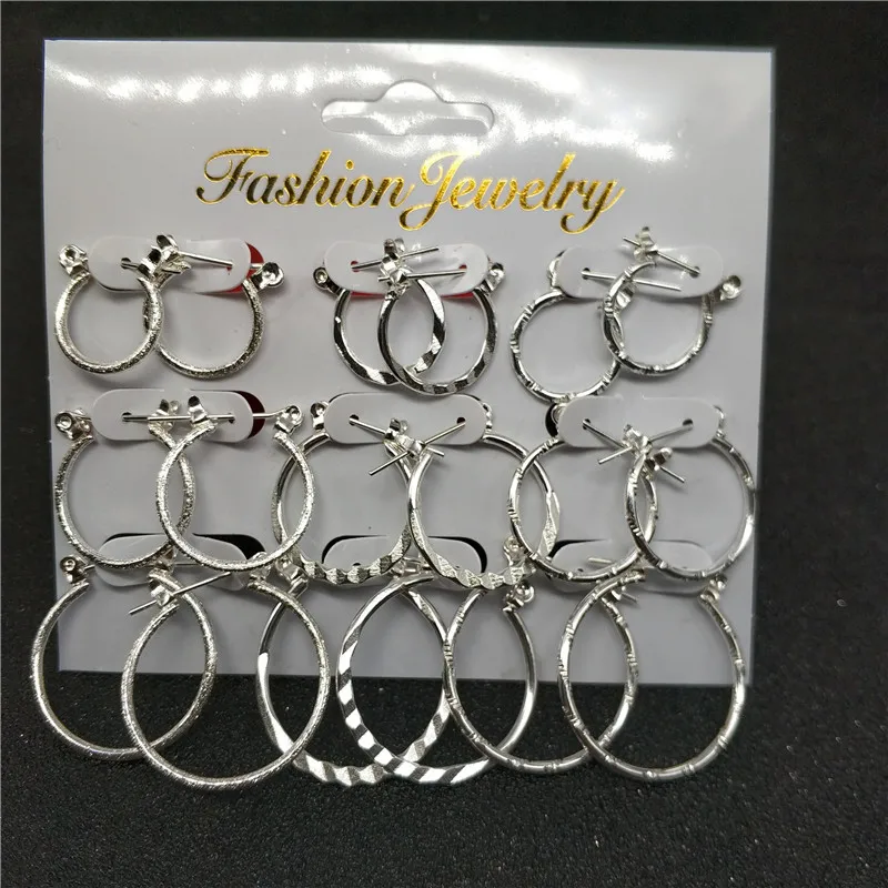 Случайный 9/18/27 пар/уп. обруч Earrrings Стиль малой золотой круглый серебряного цвета круг обруч Комплект сережек для женщин серьги в стиле «стимпанк»