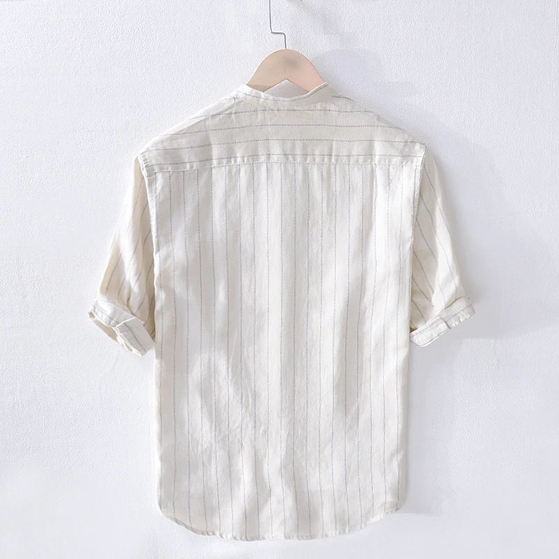 Рубашка Мужская льняная с воротником-стойкой модная повседневная сорочка в