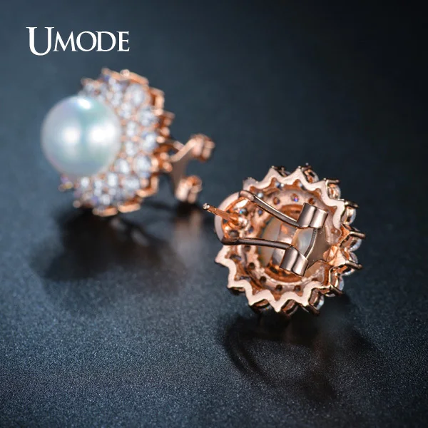 Серьги гвоздики UMODE с искусственным жемчугом в благородной форме французские