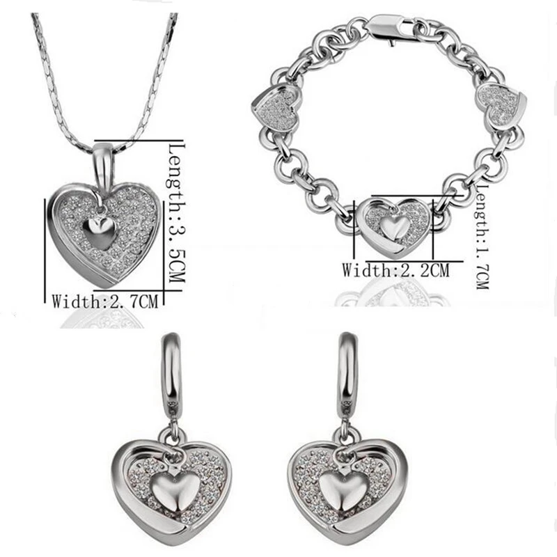 OMHXZJ AAA Zircon Crystal Silver Gold 18KT Platinum Woman Bride You In My Heart Necklace Earrings Bracelets Jewelry Sets ST67 | Украшения и