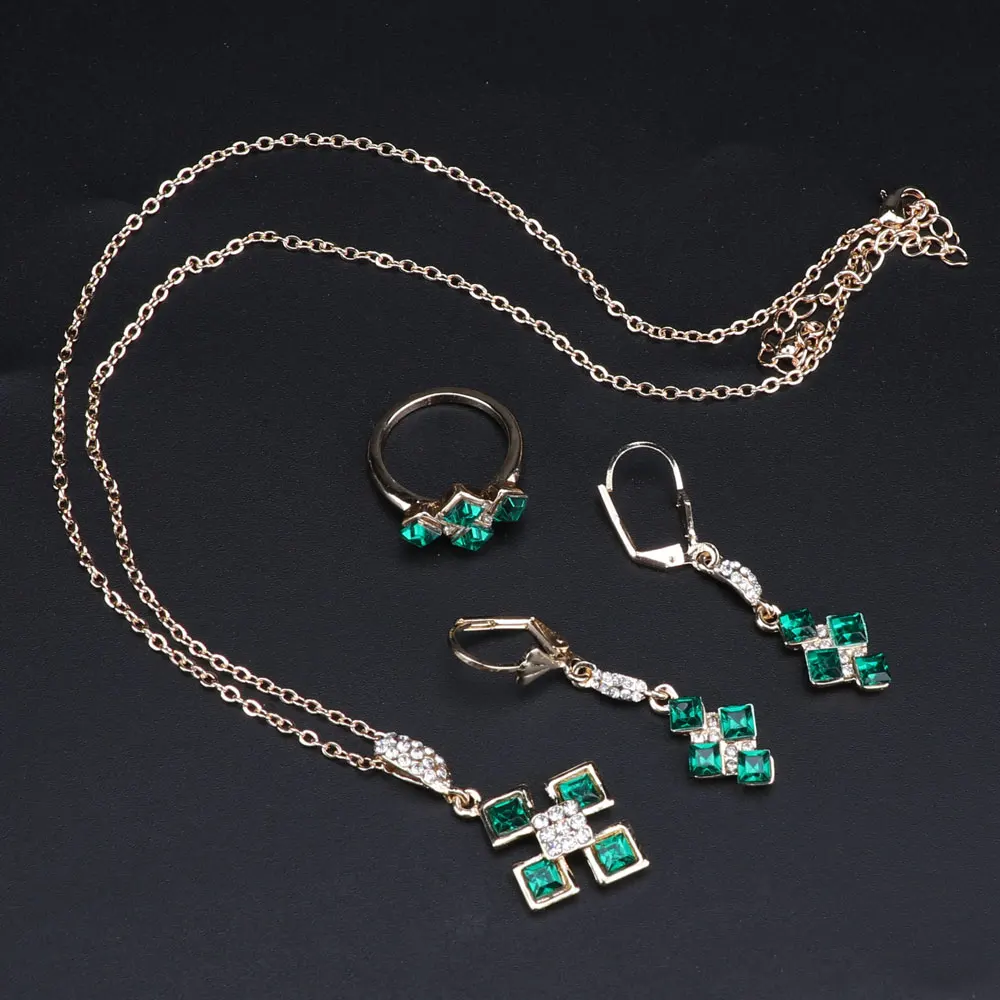 Зеленый Кристалл Костюм Свадебные Ювелирные наборы для женщин кулон и ожерелье