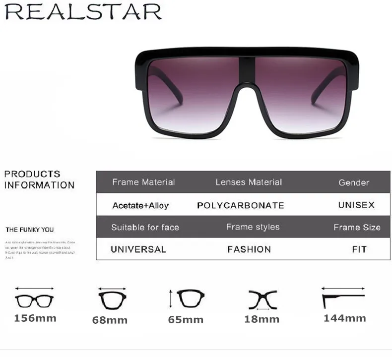 REALSTAR, негабаритные Квадратные Солнцезащитные очки для женщин, фирменный дизайн, черные оттенки, солнцезащитные очки, мужские,, модные ретро очки Oculos S238