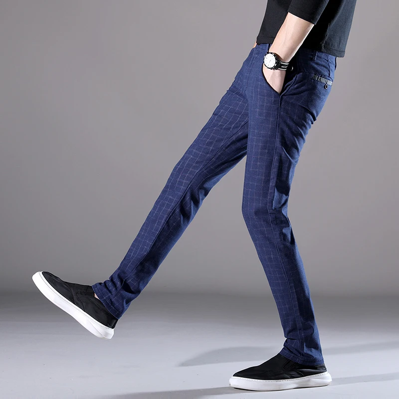 LENSTID 2019 Spring Autumn New Casual Plaid Pants Men Cotton Slim Fit Chinos Fashion Trousers Male Brand Clothing Plus Size K519 | Мужская