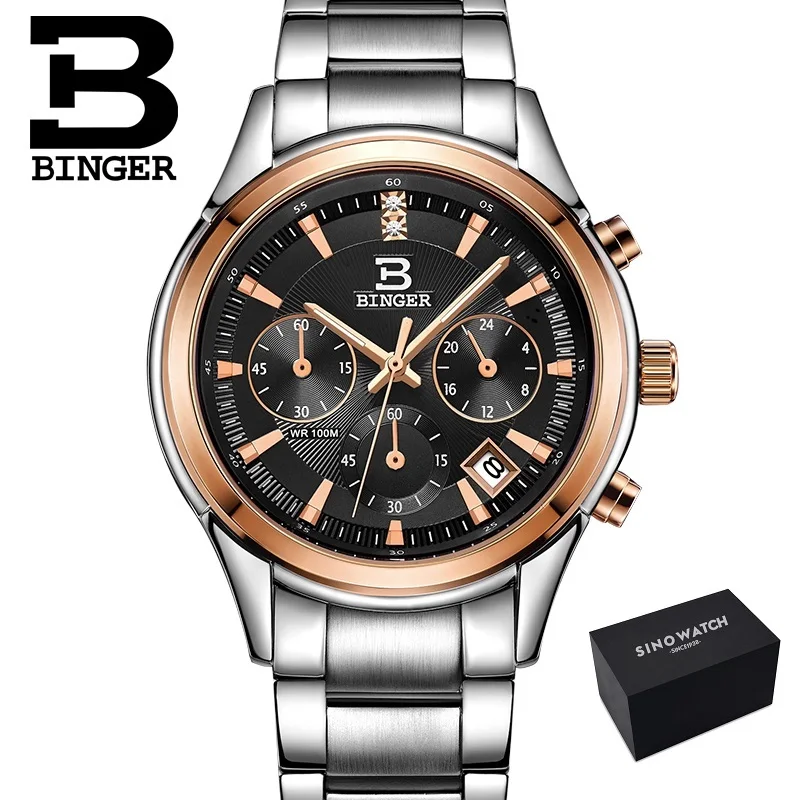 GS-brown Rgold-B Binger женские часы швейцарские Роскошные Кварцевые водонепроницаемые женские часы с ремешком из натуральной кожи наручные часы с хронографом BG6019 - Цвет: GS-brown Rgold-B