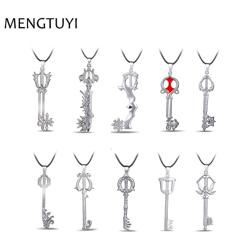 

J store 10 шт./лот подвеска в виде серебряного ключа с игровым царством сердца ожерелья из кожаной веревки длинное ожерелье Очаровательное ожер...