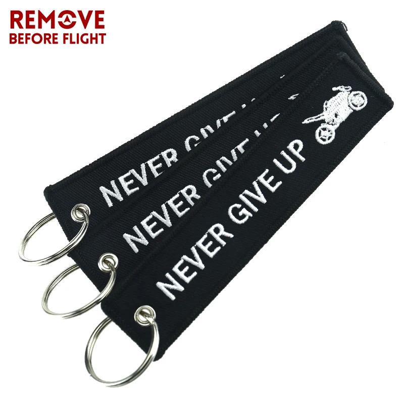 3PCS Cool Black Keychain NEVER GIVE UP Embroidery Key Chain Bag Pendant Safety Tags Label for Car Motorcycle Ring Gift | Автомобили и