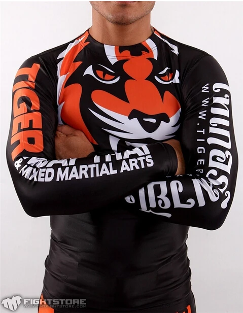 L XL MMA fight топы мужская футболка с длинным рукавом Тигр Муай Тай Рашгард F028 черный