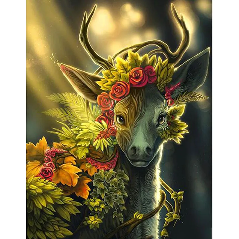 5D алмазная живопись сделай сам вышивка цветок оленя крестиком животное мозаика