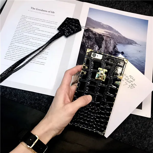 black2 Чехол для телефона для iPhone11 Pro MAX X XR XS MAX 6 6S 8 7 Plus роскошный квадратный кожаный чехол для samsung S8 S9 S10 plus Note 8 9 10 PRO - Цвет: black2
