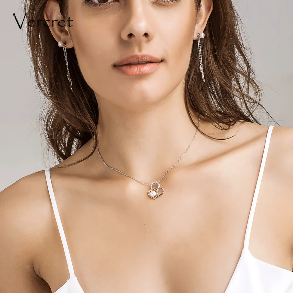 Vercret freshwater pearl necklace with 925 sterling silver chain heart to pendant women's jewelry gift | Украшения и
