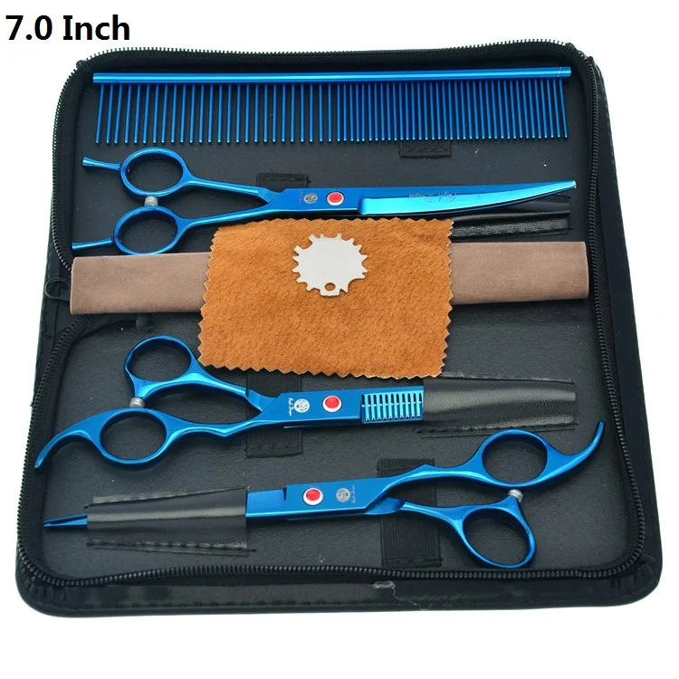 LZS0357 Set Purple Dragon 7.0" Professional Pet Scissors for Dog Grooming Japanese 440c Animal Straight& Thinning& Curved Shears LZS0377 - Цвет: LZS0357 Set
