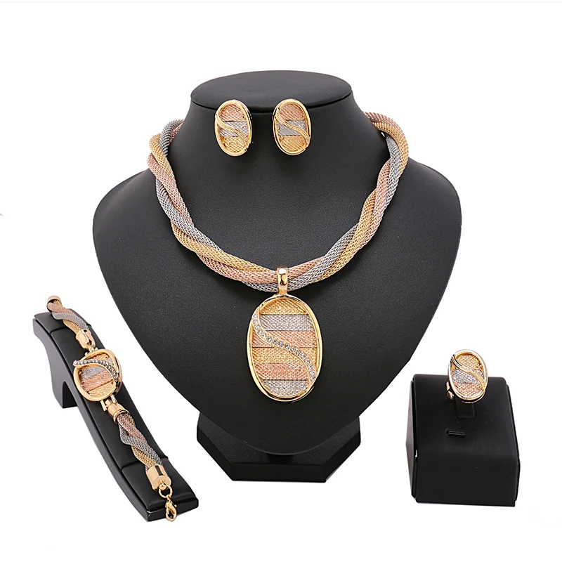 Очаровательный набор бижутерии для невесты трехцветный ожерелье с кристаллами