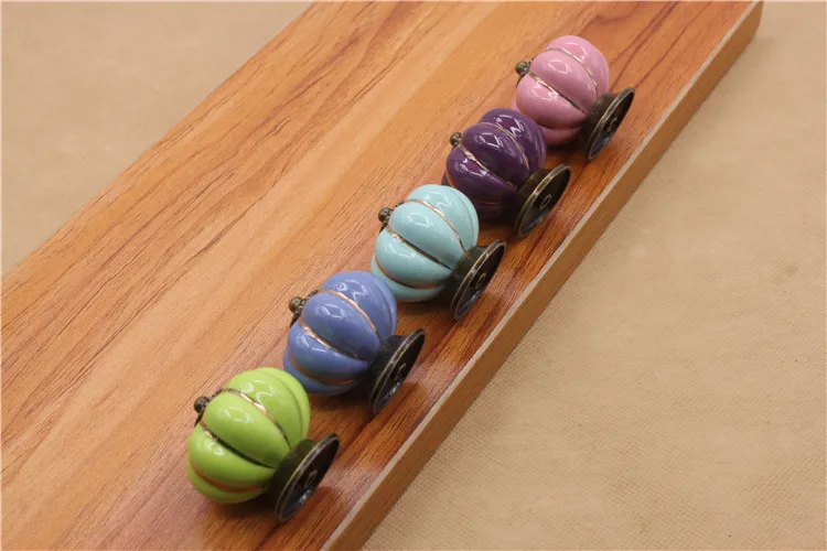 KAK Ceramic Drawer Knobs 40mm Cabinet Pulls Kitchen Handles Cartoon Pumpkin Furniture Handle for Kids Room Furniture Hardware