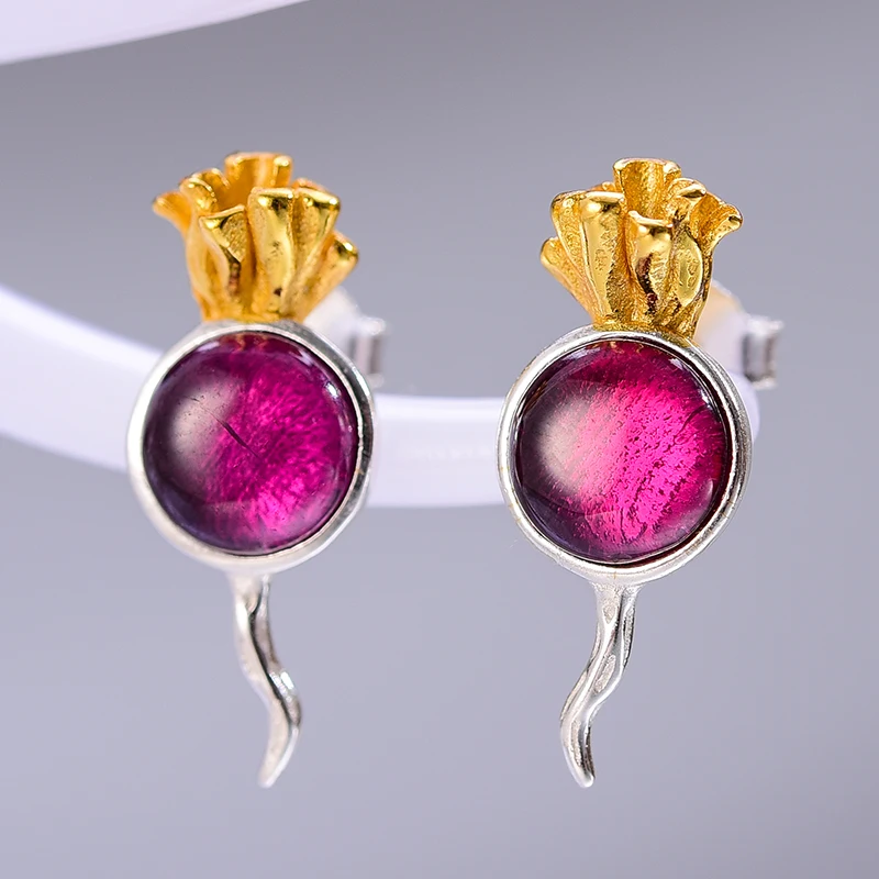 Женские серьги-гвоздики редис Lotus Fun изящные серьги ручного изготовления из