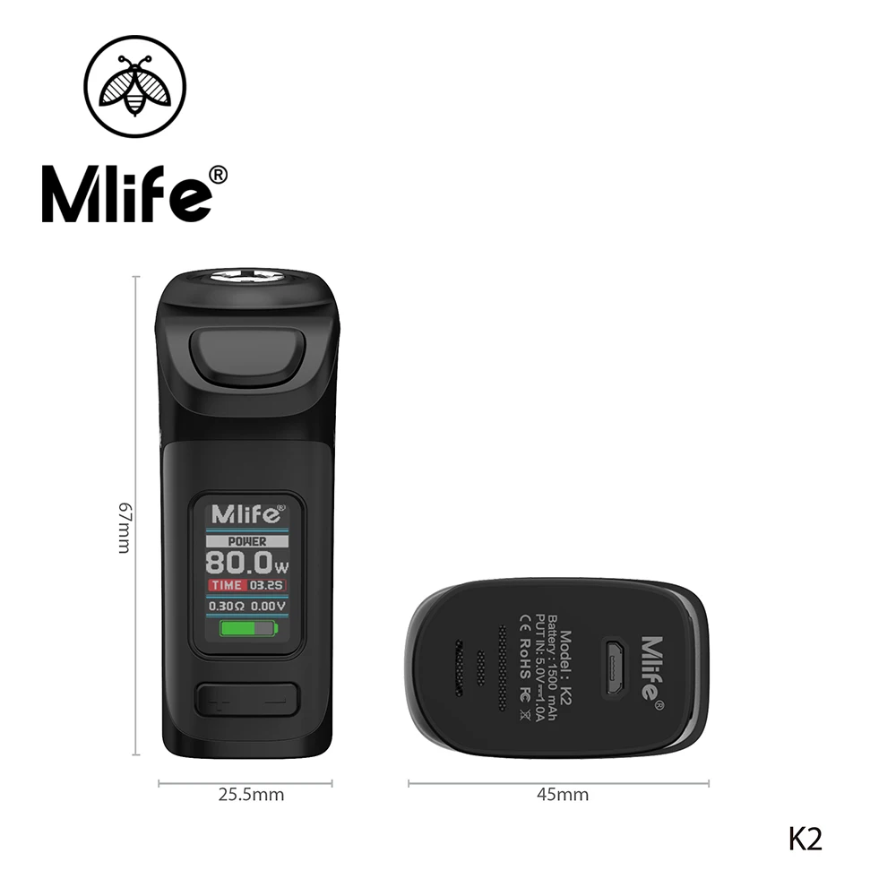 100% Оригинальные Mlife K2 80 Вт mod поле вейпер elektronik сигареты с 1500 мАч Батарея |