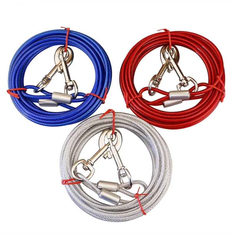 New 3M/5M/10M Steel Wire Pet Leashes For Two Dogs 3 Colors Anti-Bite Tie Out Cable Outdoor Lead Belt Dog Double Leash