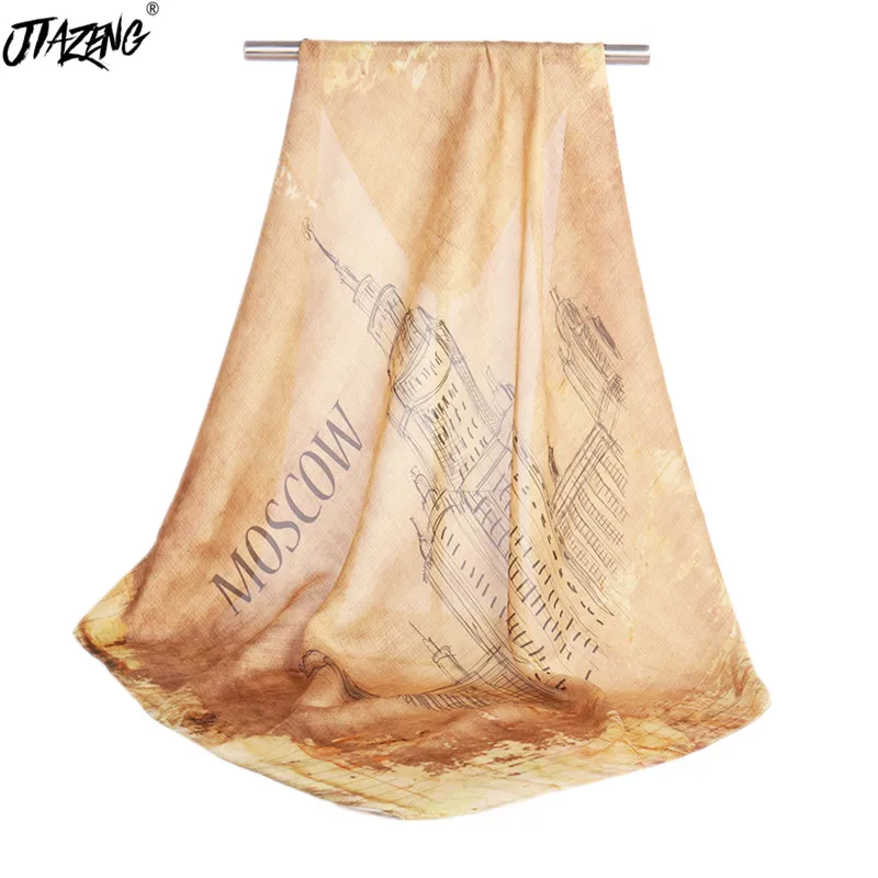 

Moscow Architecture Scarf Scarves Head Scarf Silk Hair Tie New Print Women Scarf 2019 Summer Hot Sale Accessories 70*70 fashion