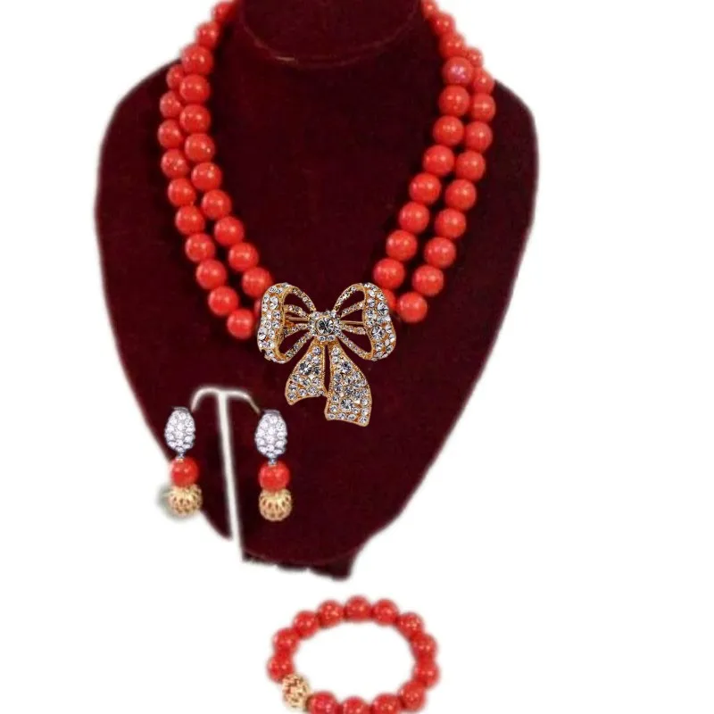 4 UJewelry, один ряд, колье, коралловые бусы, ювелирный набор, включая браслет+ серьги+ ожерелье, оранжевый/красный/белый цвет, Свадебный комплект