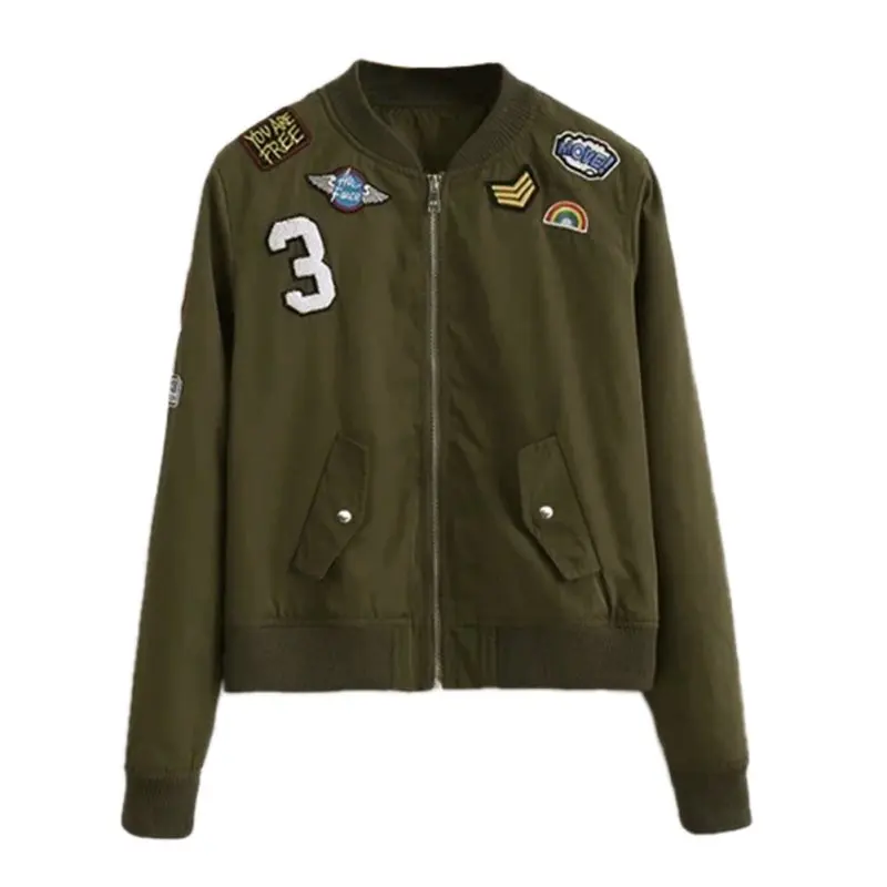 Женское пальто армейское зеленое с нашивками|jacket coat|army green bomber jacketwomen coat |