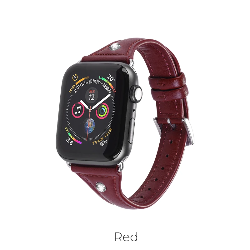Red Женский браслет Hoco, ремешок для Apple watch, серия 4, 3, 2, 1, Алмазный ремешок из натуральной кожи для Iwatch, 38 мм, 42 мм, 40 мм, 44 мм - Цвет ремешка: Red