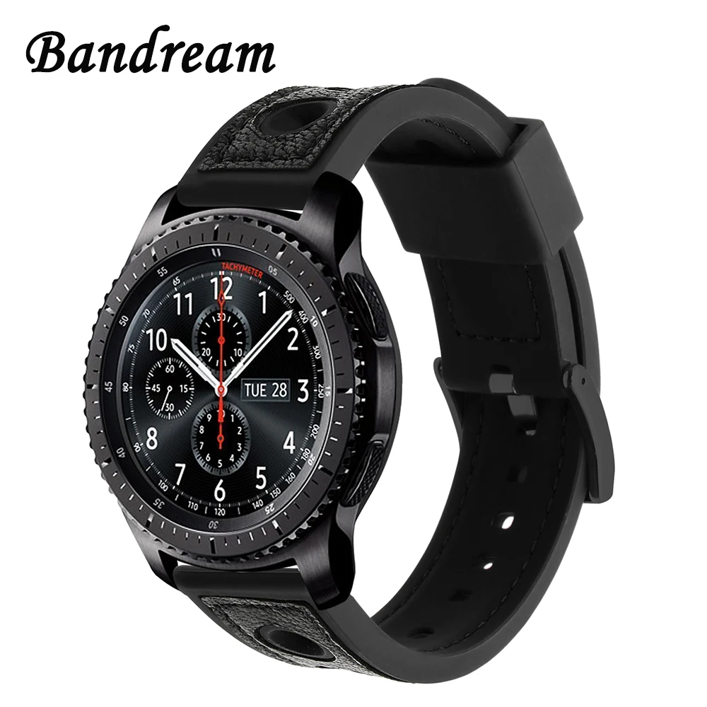 Ремешок из натуральной кожи и силикона для Samsung Gear S3 Classic Frontier Amazfit резиновый