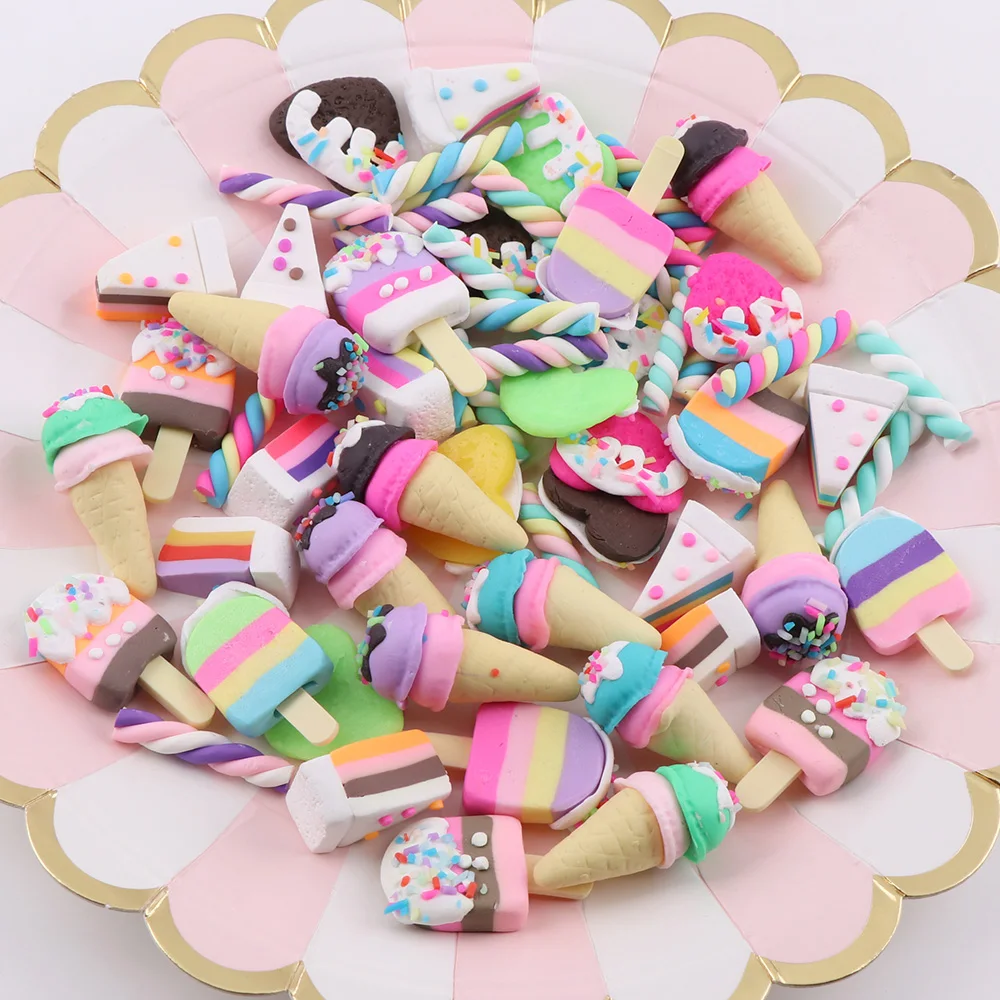 

60PC Cheaper Mix Polymer Clay Ice Cream Sweet Tube Cake Candy Christmas Tree Decor Ornament For New Year Xmas Party Kids Gift