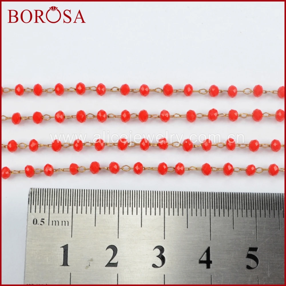 BOROSA 5 метров золотого цвета или серебристого 3 мм красные стеклянные бусины цепи