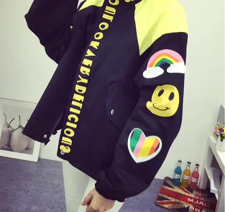 Весенне осенняя Свободная Женская куртка с принтом радуги Harajuku|women windbreaker jacket|womens
