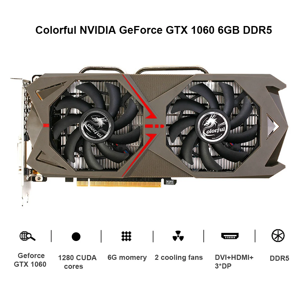 Красочная видеокарта NVIDIA GeForce GTX 1060 GPU 6GB GDDR5 192bit Gaming 6144M PCI-E X16 3,0 VR Ready DVI+ HDMI+ 3* DP порт