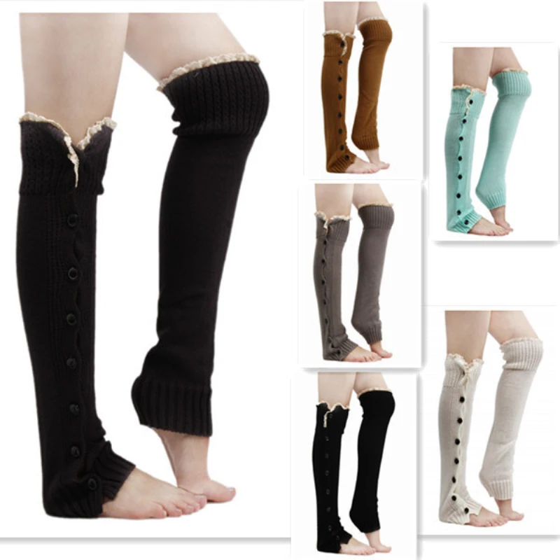 Вязаные Гетры носки для ботинок Модный женский с кружевной отделкой плоские