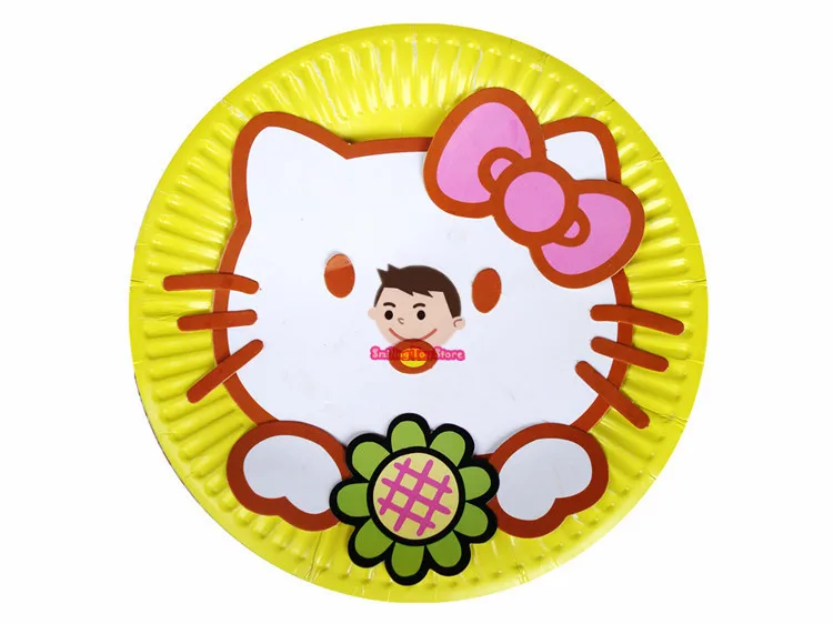 Kitty Животные мультфильм бумажная тарелка Рисование DIY ручной работы ремесло игрушки материал посылка детей творческие головоломки игрушки красочные бумажные тарелки - Цвет: Kitty