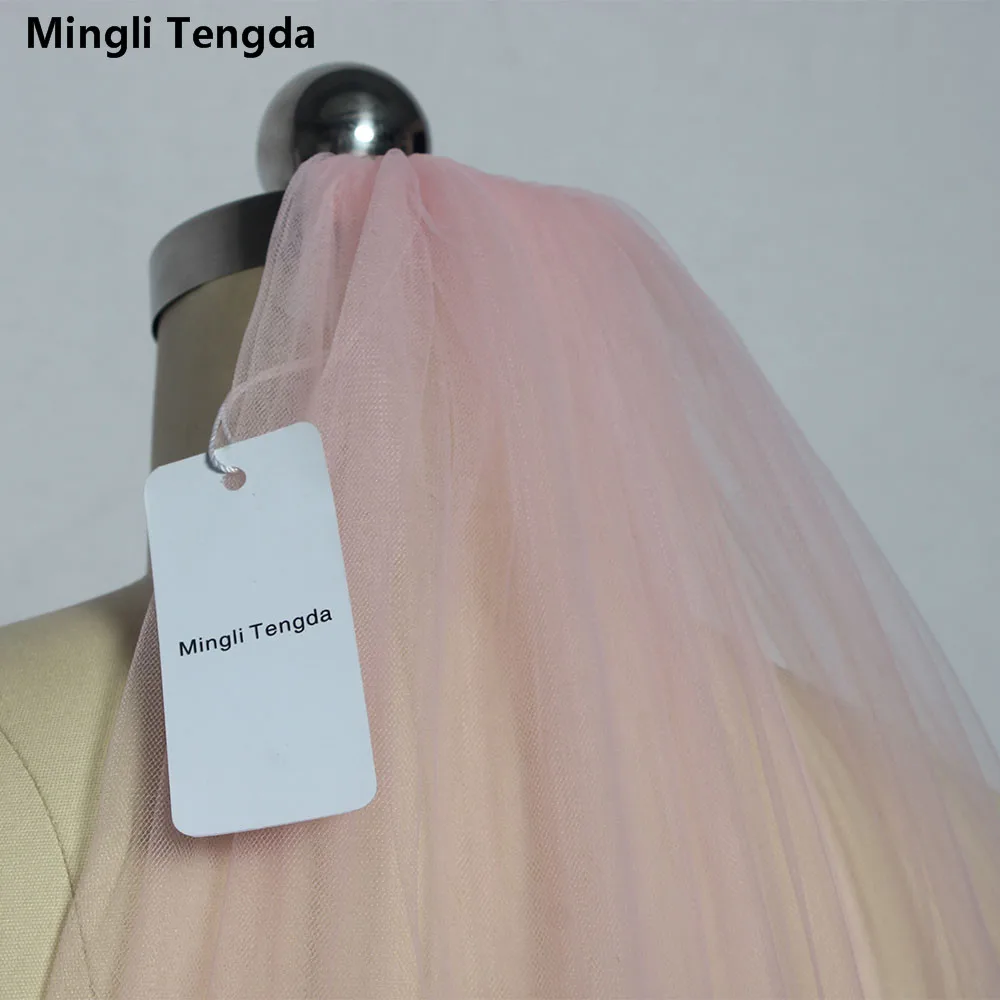 Фата свадебная Mingli Tengda, однослойная розовая с гребнем, длиной 3 м, фата для невесты, с обрезанными краями (art.: 7a8d7fcfd) - 7a8d7fcfd