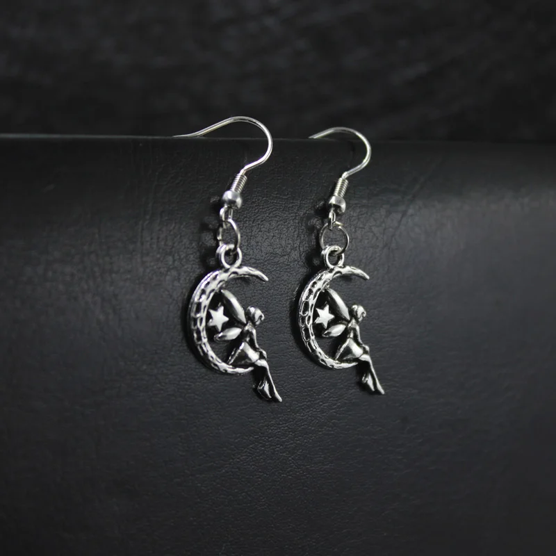 

Earrings Fairy Angels on the moon antique sliver Plated Women Earrings a pair/lot HE1019