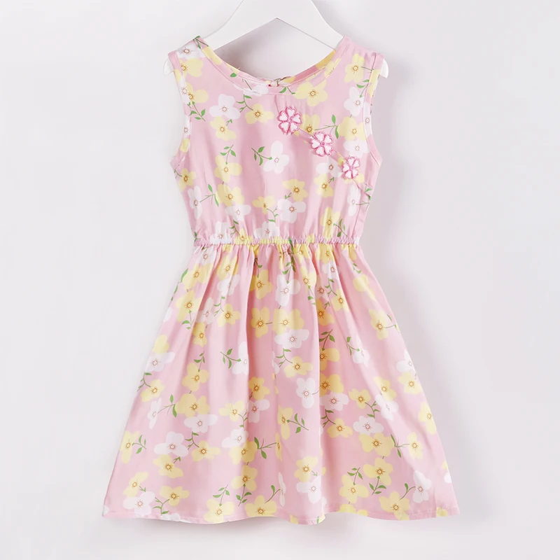 2019 Fashion Kids Girls Summer Dress O-neck Sleeveless Silk Floral A-line Elegant Cute Princess Outfits | Детская одежда и обувь