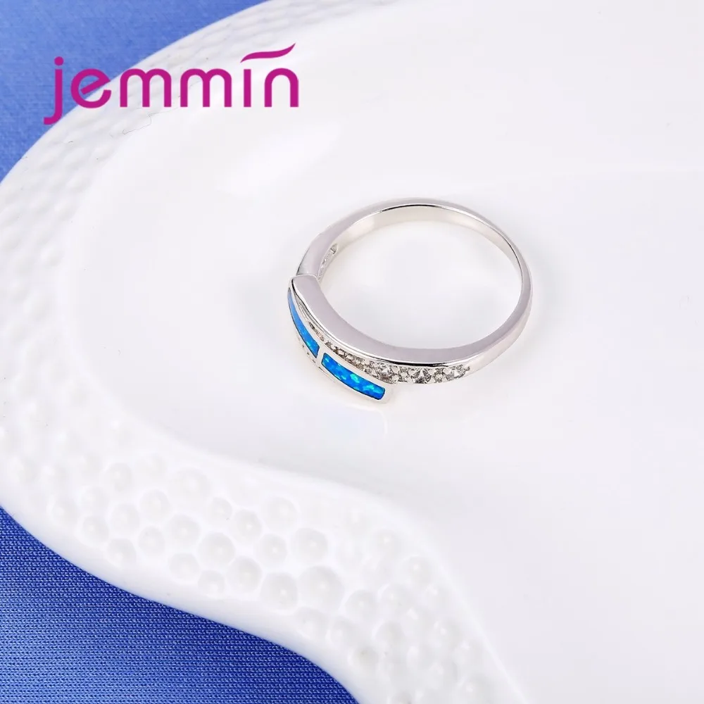 Simple Rings For Ladies 925 Sterling Silver Opal Ring Fine Women Jewelry Accessories With Blue Fire Rhinstone | Украшения и