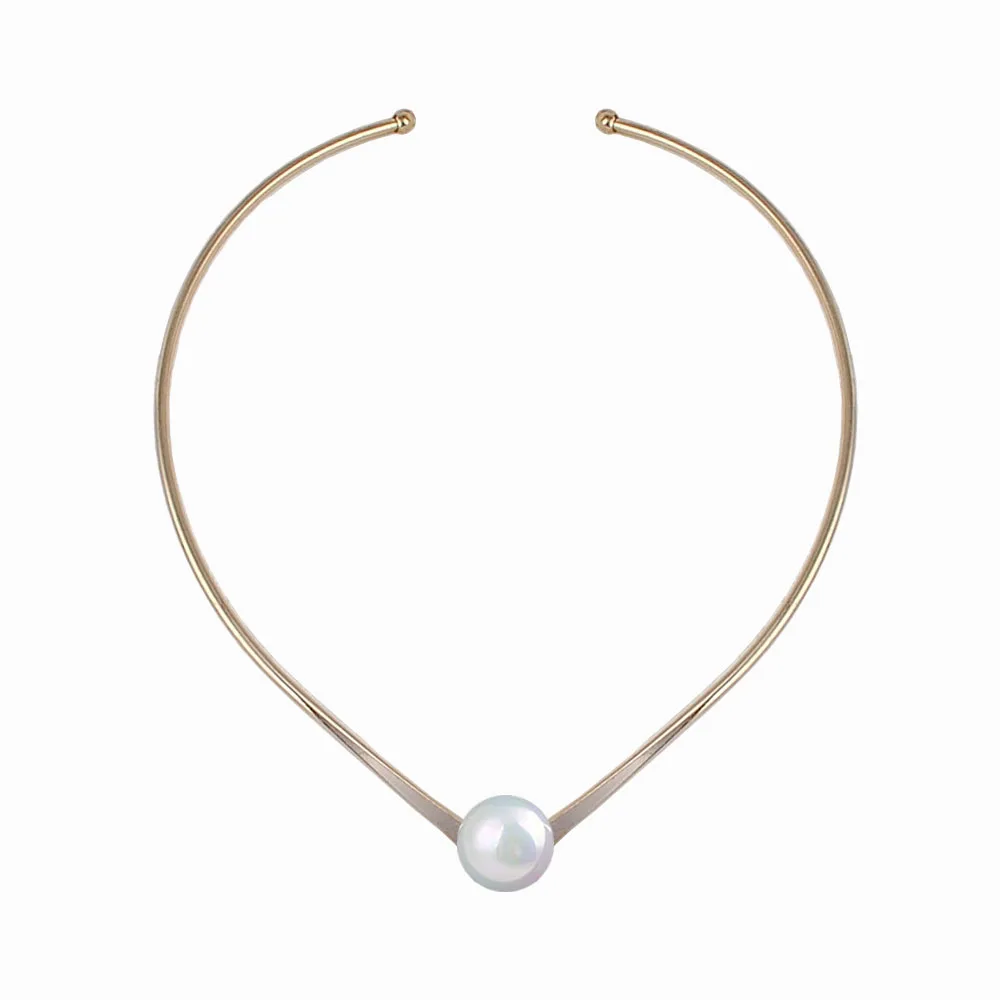 New Fashion Jewelry Simple V Design Torques Choker Necklace for Women Girl Big Pearl Wedding | Украшения и аксессуары