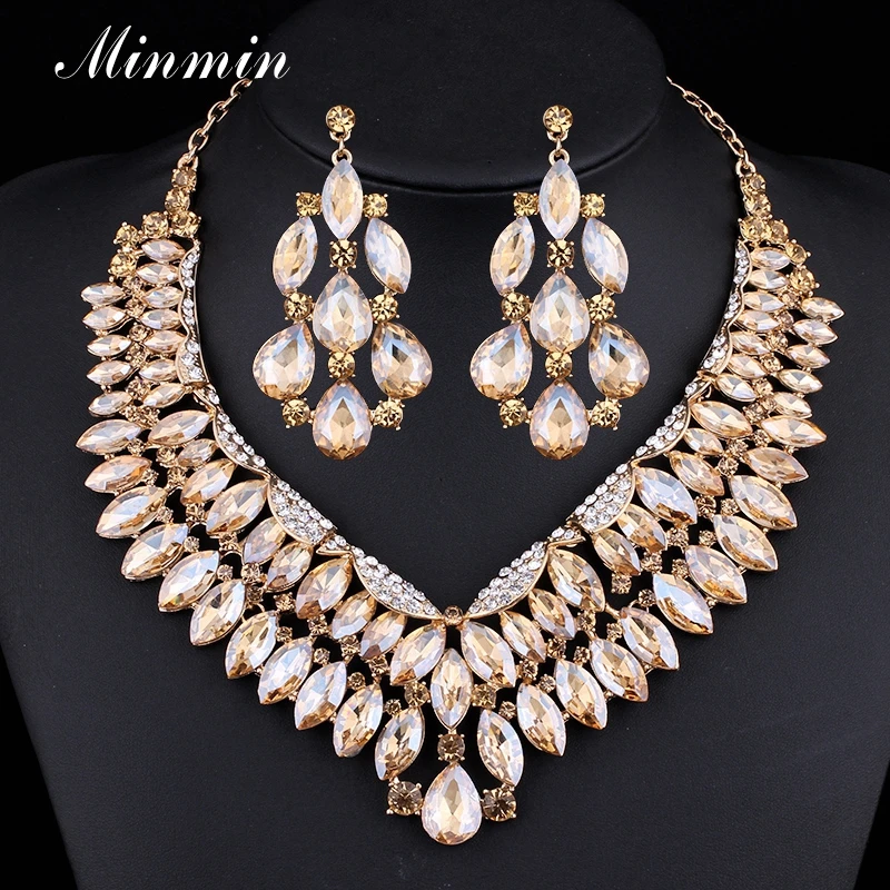 Minmin Наборы свадебных ювелирных изделий для Для женщин Красочные/золото Кристалл