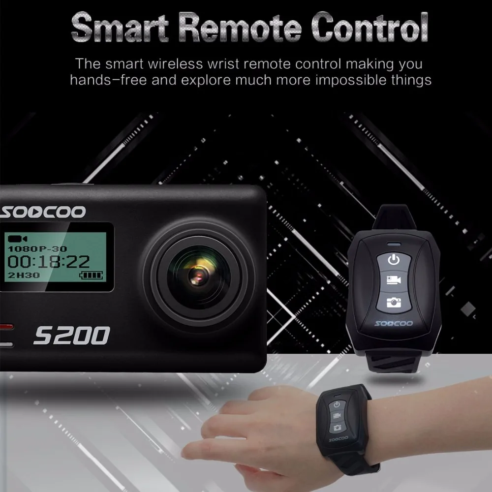 SOOCOO S200 экшн Камера со сверхвысоким разрешением Ultra HD, 4 K, NTK96660+ IMX078 с поддержкой Wi-Fi Gryo голосового управления внешний микрофон gps 2,4" сенсорный экран с ЖК-дисплеем